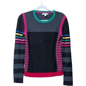 Vintage Tommy Hilfiger Japan cotton pull over sweater size Med striped rainbow